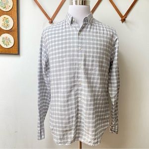 Theory Linen Checkered Plaid Zack Bowery Button Down